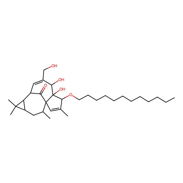 2D Structure of (1S,4S,5R,6S,9S,10R,12R,14R)-4-dodecoxy-5,6-dihydroxy-7-(hydroxymethyl)-3,11,11,14-tetramethyltetracyclo[7.5.1.01,5.010,12]pentadeca-2,7-dien-15-one