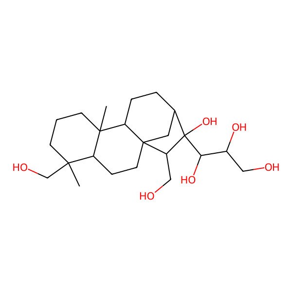 2D Structure of (1R,2R)-1-[(1R,4S,5R,9S,10S,13R,14R,15R)-14-hydroxy-5,15-bis(hydroxymethyl)-5,9-dimethyl-14-tetracyclo[11.2.1.01,10.04,9]hexadecanyl]propane-1,2,3-triol