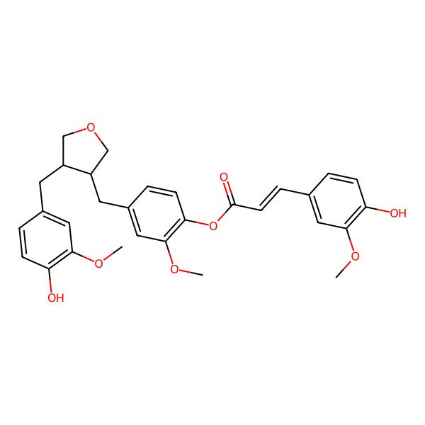 2D Structure of [4-[[(3R,4R)-4-[(4-hydroxy-3-methoxyphenyl)methyl]oxolan-3-yl]methyl]-2-methoxyphenyl] (E)-3-(4-hydroxy-3-methoxyphenyl)prop-2-enoate