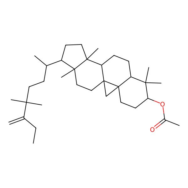 2D Structure of [15-(5,5-Dimethyl-6-methylideneoctan-2-yl)-7,7,12,16-tetramethyl-6-pentacyclo[9.7.0.01,3.03,8.012,16]octadecanyl] acetate