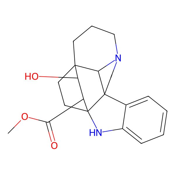 2D Structure of Methyl 17-hydroxy-2,12-diazahexacyclo[14.2.2.19,12.01,9.03,8.016,21]henicosa-3,5,7-triene-18-carboxylate