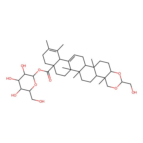 2D Structure of [3,4,5-Trihydroxy-6-(hydroxymethyl)oxan-2-yl] 7-(hydroxymethyl)-2,10,14,15,21,22-hexamethyl-6,8-dioxahexacyclo[12.12.0.02,11.05,10.015,24.018,23]hexacosa-21,24-diene-18-carboxylate