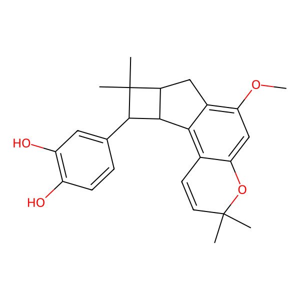 2D Structure of 4-[(12S,14S,15R)-9-methoxy-5,5,13,13-tetramethyl-6-oxatetracyclo[8.5.0.02,7.012,15]pentadeca-1,3,7,9-tetraen-14-yl]benzene-1,2-diol