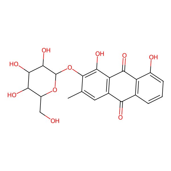 2D Structure of 1,8-dihydroxy-3-methyl-2-[(2S,3R,4S,5S,6R)-3,4,5-trihydroxy-6-(hydroxymethyl)oxan-2-yl]oxyanthracene-9,10-dione