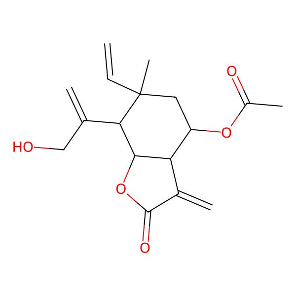 2D Structure of [6-ethenyl-7-(3-hydroxyprop-1-en-2-yl)-6-methyl-3-methylidene-2-oxo-4,5,7,7a-tetrahydro-3aH-1-benzofuran-4-yl] acetate