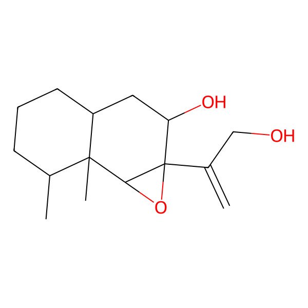 2D Structure of 1a-(3-Hydroxyprop-1-en-2-yl)-7,7a-dimethyl-2,3,3a,4,5,6,7,7b-octahydronaphtho[1,2-b]oxiren-2-ol