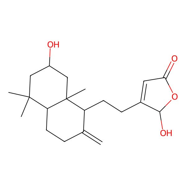 2D Structure of 2-hydroxy-3-[2-(7-hydroxy-5,5,8a-trimethyl-2-methylidene-3,4,4a,6,7,8-hexahydro-1H-naphthalen-1-yl)ethyl]-2H-furan-5-one
