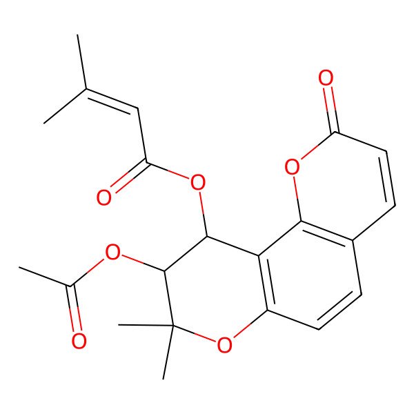 2D Structure of [(9R,10S)-9-acetyloxy-8,8-dimethyl-2-oxo-9,10-dihydropyrano[2,3-f]chromen-10-yl] 3-methylbut-2-enoate