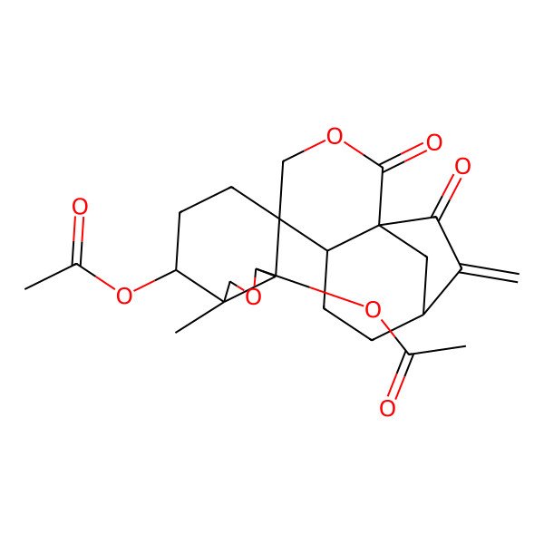 2D Structure of [(1R,1'S,3aR,4S,6'S,7R,7aS,9'R)-1-acetyloxy-3a-methyl-10'-methylidene-2',11'-dioxospiro[1,3,4,5,6,7a-hexahydro-2-benzofuran-7,5'-3-oxatricyclo[7.2.1.01,6]dodecane]-4-yl] acetate