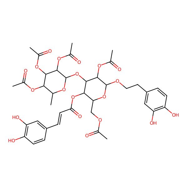 2D Structure of [(2R,3R,4S,5R,6R)-5-acetyloxy-2-(acetyloxymethyl)-6-[2-(3,4-dihydroxyphenyl)ethoxy]-4-[(2S,3R,4R,5S,6S)-3,4,5-triacetyloxy-6-methyloxan-2-yl]oxyoxan-3-yl] (E)-3-(3,4-dihydroxyphenyl)prop-2-enoate