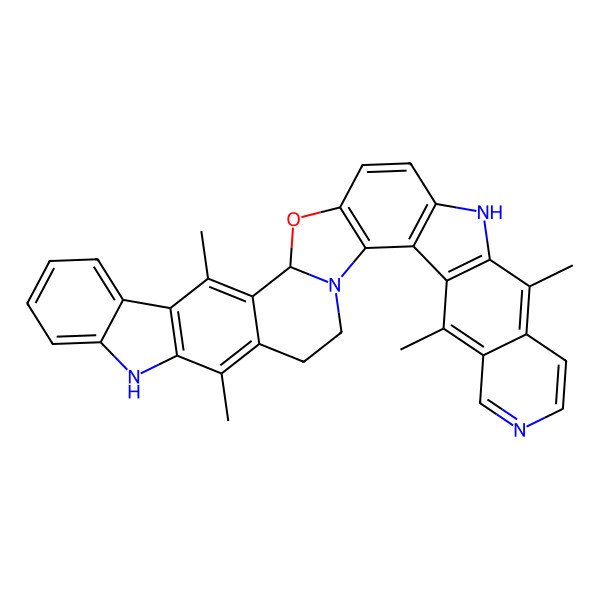 2D Structure of 5,12,22,32-Tetramethyl-19-oxa-1,8,14,30-tetrazanonacyclo[18.15.0.02,18.03,15.04,13.06,11.021,33.023,31.024,29]pentatriaconta-2(18),3(15),4(13),5,7,9,11,16,21,23(31),24,26,28,32-tetradecaene