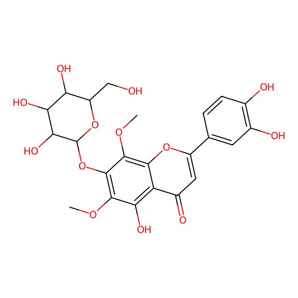 2D Structure of 2-(3,4-dihydroxyphenyl)-5-hydroxy-6,8-dimethoxy-7-[(2S,3R,4S,5S,6R)-3,4,5-trihydroxy-6-(hydroxymethyl)oxan-2-yl]oxychromen-4-one