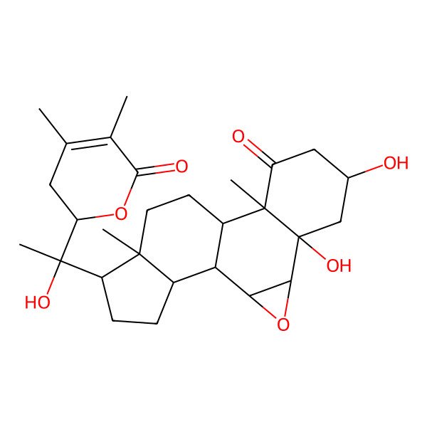 2D Structure of 15-[1-(4,5-Dimethyl-6-oxo-2,3-dihydropyran-2-yl)-1-hydroxyethyl]-5,7-dihydroxy-10,14-dimethyl-3-oxapentacyclo[9.7.0.02,4.05,10.014,18]octadecan-9-one