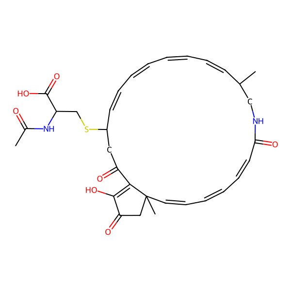 2D Structure of 2-Acetamido-3-[(24-hydroxy-1,11-dimethyl-8,22,25-trioxo-9-azabicyclo[21.3.0]hexacosa-2,4,6,12,14,16,18,23-octaen-20-yl)sulfanyl]propanoic acid
