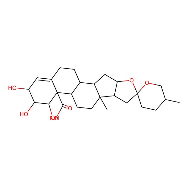2D Structure of 14,15,16-Trihydroxy-5',9-dimethylspiro[5-oxapentacyclo[10.8.0.02,9.04,8.013,18]icos-17-ene-6,2'-oxane]-13-carboxylic acid