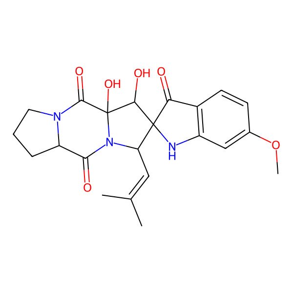 2D Structure of 3,4-dihydroxy-6'-methoxy-6-(2-methylprop-1-enyl)spiro[1,7-diazatricyclo[7.3.0.03,7]dodecane-5,2'-1H-indole]-2,3',8-trione