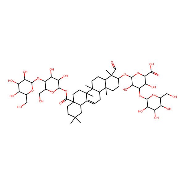 2D Structure of 6-[[8a-[3,4-Dihydroxy-6-(hydroxymethyl)-5-[3,4,5-trihydroxy-6-(hydroxymethyl)oxan-2-yl]oxyoxan-2-yl]oxycarbonyl-4-formyl-4,6a,6b,11,11,14b-hexamethyl-1,2,3,4a,5,6,7,8,9,10,12,12a,14,14a-tetradecahydropicen-3-yl]oxy]-3,5-dihydroxy-4-[3,4,5-trihydroxy-6-(hydroxymethyl)oxan-2-yl]oxyoxane-2-carboxylic acid