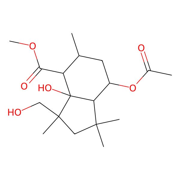 2D Structure of methyl (3R,3aR,4S,5R,7S,7aR)-7-acetyloxy-3a-hydroxy-3-(hydroxymethyl)-1,1,3,5-tetramethyl-2,4,5,6,7,7a-hexahydroindene-4-carboxylate