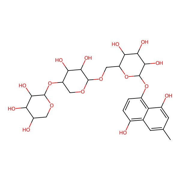 2D Structure of (2S,3R,4S,5S,6R)-2-(4,8-dihydroxy-6-methylnaphthalen-1-yl)oxy-6-[[(2S,3R,4R,5R)-3,4-dihydroxy-5-[(2S,3R,4S,5R)-3,4,5-trihydroxyoxan-2-yl]oxyoxan-2-yl]oxymethyl]oxane-3,4,5-triol
