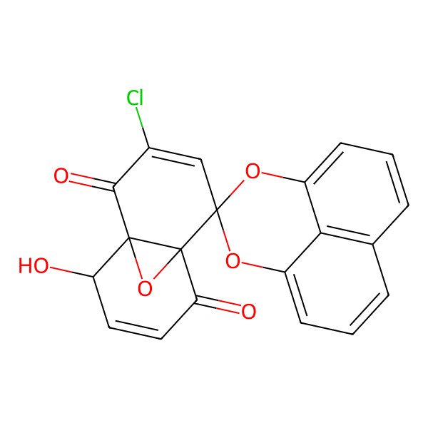 2D Structure of 3-Chloro-10-hydroxyspiro[11-oxatricyclo[4.4.1.01,6]undeca-3,8-diene-5,3'-2,4-dioxatricyclo[7.3.1.05,13]trideca-1(12),5,7,9(13),10-pentaene]-2,7-dione