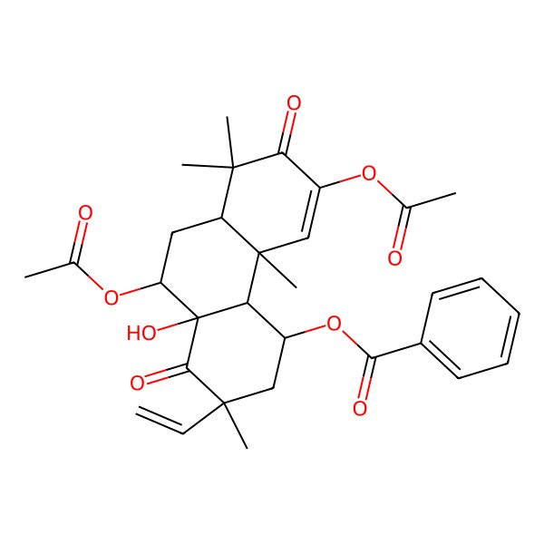 2D Structure of (6,10-Diacetyloxy-2-ethenyl-10a-hydroxy-2,4b,8,8-tetramethyl-1,7-dioxo-3,4,4a,8a,9,10-hexahydrophenanthren-4-yl) benzoate 2D Structure of (6,10-Diacetyloxy-2-ethenyl-10a-hydroxy-2,4b,8,8-tetramethyl-1,7-dioxo-3,4,4a,8a,9,10-hexahydrophenanthren-4-yl) benzoate