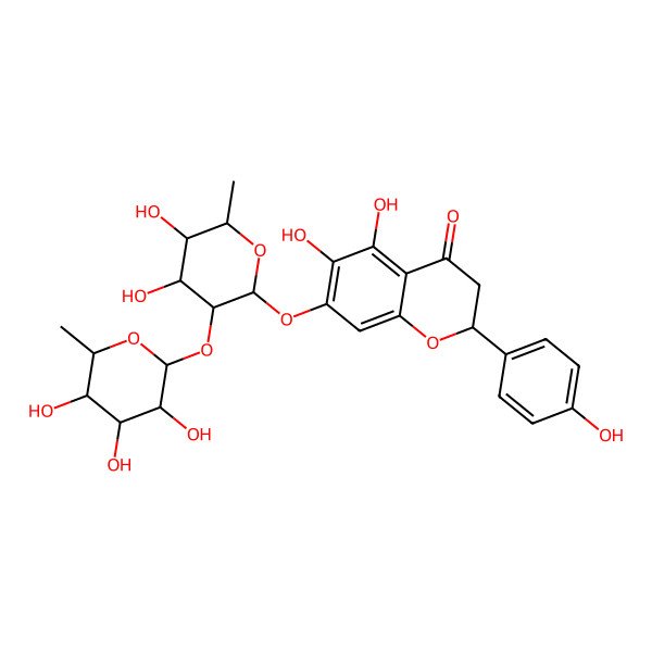 2D Structure of 7-[(3R,4R,5R,6S)-4,5-dihydroxy-6-methyl-3-[(3R,4R,5R,6S)-3,4,5-trihydroxy-6-methyloxan-2-yl]oxyoxan-2-yl]oxy-5,6-dihydroxy-2-(4-hydroxyphenyl)-2,3-dihydrochromen-4-one