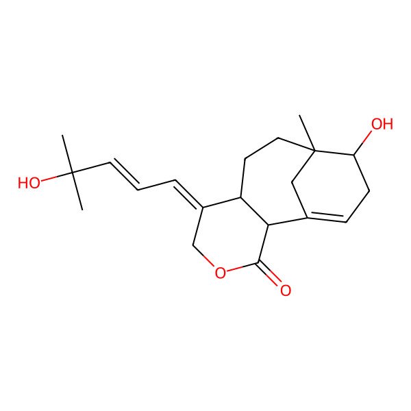 2D Structure of 11-Hydroxy-6-(4-hydroxy-4-methylpent-2-enylidene)-10-methyl-4-oxatricyclo[8.3.1.02,7]tetradec-1(13)-en-3-one