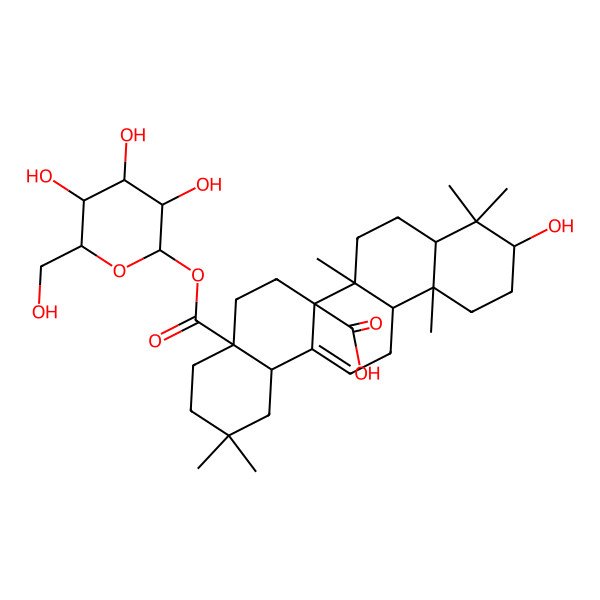 2D Structure of (4aS,6aR,6aR,6bR,8aR,10S,12aR,14bR)-10-hydroxy-2,2,6b,9,9,12a-hexamethyl-4a-[(2S,3R,4S,5S,6R)-3,4,5-trihydroxy-6-(hydroxymethyl)oxan-2-yl]oxycarbonyl-1,3,4,5,6,6a,7,8,8a,10,11,12,13,14b-tetradecahydropicene-6a-carboxylic acid
