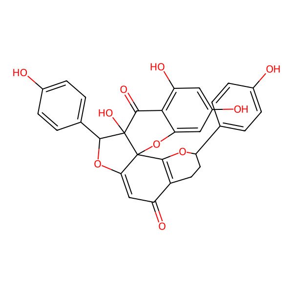 2D Structure of (1S,4R,12S,13R)-13,16,18-trihydroxy-4,12-bis(4-hydroxyphenyl)-3,11,21-trioxapentacyclo[11.8.0.01,10.02,7.015,20]henicosa-2(7),9,15,17,19-pentaene-8,14-dione