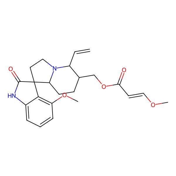 2D Structure of [(3S,5'R,6'S)-5'-ethenyl-4-methoxy-2-oxospiro[1H-indole-3,1'-3,5,6,7,8,8a-hexahydro-2H-indolizine]-6'-yl]methyl (E)-3-methoxyprop-2-enoate