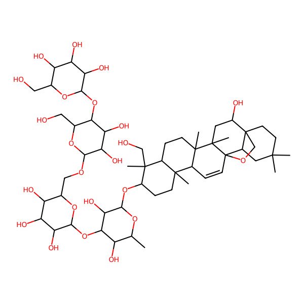 2D Structure of (2S,3R,4S,5S,6R)-2-[(2R,3S,4R,5R,6R)-6-[[(2R,3S,4S,5R,6S)-6-[(2R,3R,4S,5S,6R)-3,5-dihydroxy-2-[[(1S,2S,4S,5R,8R,9R,10S,13S,14R,17S,18R)-2-hydroxy-9-(hydroxymethyl)-4,5,9,13,20,20-hexamethyl-24-oxahexacyclo[15.5.2.01,18.04,17.05,14.08,13]tetracos-15-en-10-yl]oxy]-6-methyloxan-4-yl]oxy-3,4,5-trihydroxyoxan-2-yl]methoxy]-4,5-dihydroxy-2-(hydroxymethyl)oxan-3-yl]oxy-6-(hydroxymethyl)oxane-3,4,5-triol