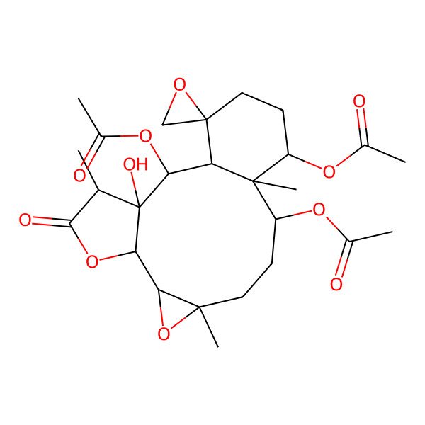2D Structure of [(1R,2S,3R,4R,7R,8S,10R,13S,14R,15R,18S)-2,15-diacetyloxy-3-hydroxy-4,10,14-trimethyl-5-oxospiro[6,9-dioxatetracyclo[12.4.0.03,7.08,10]octadecane-18,2'-oxirane]-13-yl] acetate