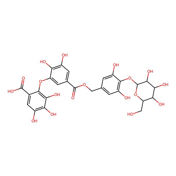 2D Structure of beta-D-Glucopyranoside, 4-[[[3-(6-carboxy-2,3,4-trihydroxyphenoxy)-4,5-dihydroxybenzoyl]oxy]methyl]-2,6-dihydroxyphenyl