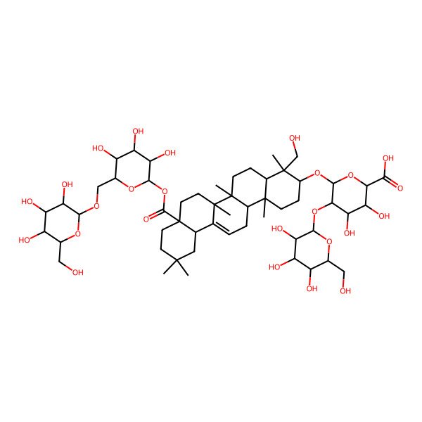 2D Structure of (2S,3S,4S,5R,6R)-6-[[(3S,4R,4aR,6aR,6bS,8aS,12aS,14aR,14bR)-4-(hydroxymethyl)-4,6a,6b,11,11,14b-hexamethyl-8a-[(2S,3R,4S,5S,6R)-3,4,5-trihydroxy-6-[[(2R,3R,4S,5S,6R)-3,4,5-trihydroxy-6-(hydroxymethyl)oxan-2-yl]oxymethyl]oxan-2-yl]oxycarbonyl-1,2,3,4a,5,6,7,8,9,10,12,12a,14,14a-tetradecahydropicen-3-yl]oxy]-3,4-dihydroxy-5-[(2S,3R,4S,5R,6R)-3,4,5-trihydroxy-6-(hydroxymethyl)oxan-2-yl]oxyoxane-2-carboxylic acid