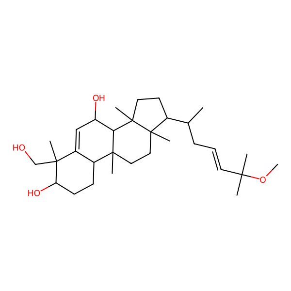 2D Structure of 4-(hydroxymethyl)-17-(6-methoxy-6-methylhept-4-en-2-yl)-4,9,13,14-tetramethyl-2,3,7,8,10,11,12,15,16,17-decahydro-1H-cyclopenta[a]phenanthrene-3,7-diol