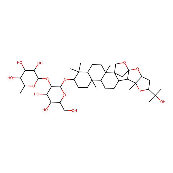 2D Structure of (2S,3R,4R,5R,6S)-2-[(2R,3R,4S,5R,6R)-4,5-dihydroxy-6-(hydroxymethyl)-2-[[(1S,2R,5R,10R,11R,14R,15S,16R,18R,20R,22S)-18-(2-hydroxypropan-2-yl)-2,6,6,10,16-pentamethyl-17,21,23-trioxaheptacyclo[20.2.1.01,14.02,11.05,10.015,22.016,20]pentacosan-7-yl]oxy]oxan-3-yl]oxy-6-methyloxane-3,4,5-triol