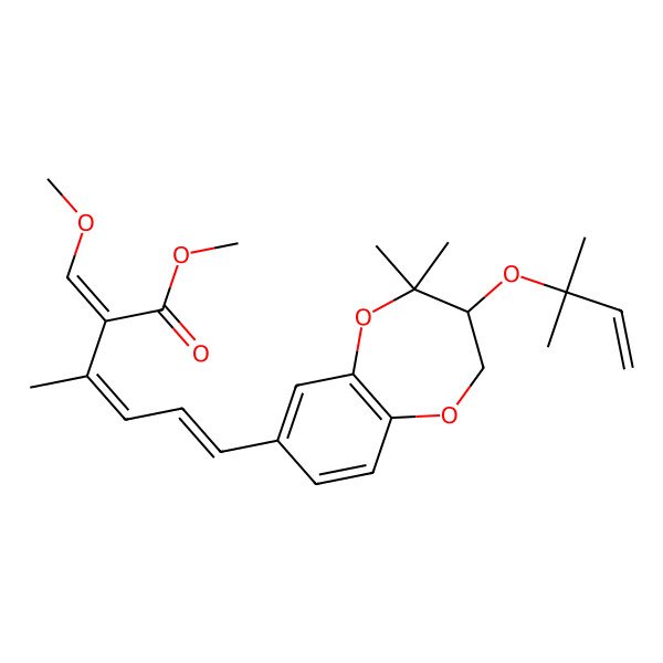 2D Structure of Methyl 6-[4,4-dimethyl-3-(2-methylbut-3-en-2-yloxy)-2,3-dihydro-1,5-benzodioxepin-7-yl]-2-(methoxymethylidene)-3-methylhexa-3,5-dienoate