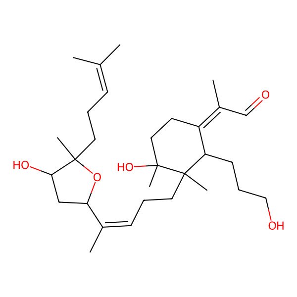 2D Structure of 2-[4-Hydroxy-3-[4-[4-hydroxy-5-methyl-5-(4-methylpent-3-enyl)oxolan-2-yl]pent-3-enyl]-2-(3-hydroxypropyl)-3,4-dimethylcyclohexylidene]propanal