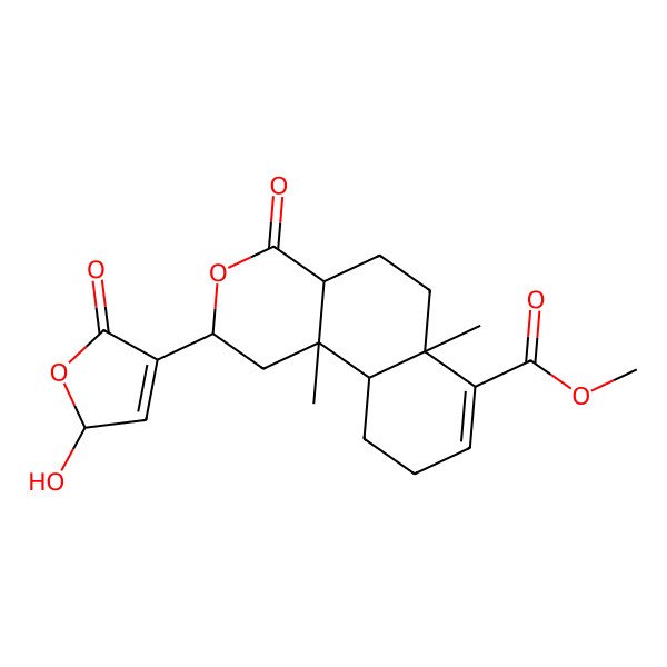 2D Structure of methyl 2-(2-hydroxy-5-oxo-2H-furan-4-yl)-6a,10b-dimethyl-4-oxo-1,2,4a,5,6,9,10,10a-octahydrobenzo[f]isochromene-7-carboxylate