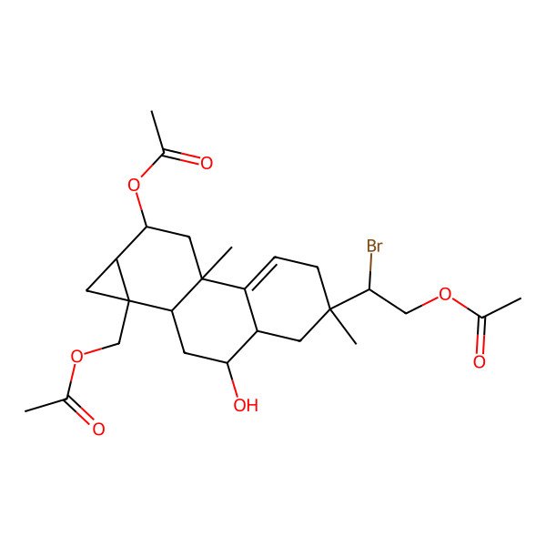 2D Structure of [(2R)-2-[(1aR,1bS,3R,3aR,5R,7bR,9R,9aR)-9-acetyloxy-1a-(acetyloxymethyl)-3-hydroxy-5,7b-dimethyl-1,1b,2,3,3a,4,6,8,9,9a-decahydrocyclopropa[a]phenanthren-5-yl]-2-bromoethyl] acetate