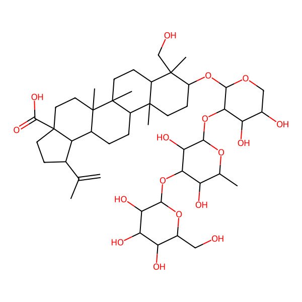 2D Structure of 9-[3-[3,5-Dihydroxy-6-methyl-4-[3,4,5-trihydroxy-6-(hydroxymethyl)oxan-2-yl]oxyoxan-2-yl]oxy-4,5-dihydroxyoxan-2-yl]oxy-8-(hydroxymethyl)-5a,5b,8,11a-tetramethyl-1-prop-1-en-2-yl-1,2,3,4,5,6,7,7a,9,10,11,11b,12,13,13a,13b-hexadecahydrocyclopenta[a]chrysene-3a-carboxylic acid