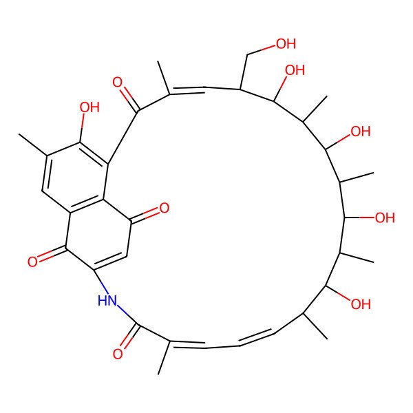 2D Structure of (7Z,9S,10S,11R,12R,13R,14R,15R,16S,17S,18E,20Z)-4,10,12,14,16-pentahydroxy-9-(hydroxymethyl)-3,7,11,13,15,17,21-heptamethyl-23-azatricyclo[22.3.1.05,27]octacosa-1(27),2,4,7,18,20,24-heptaene-6,22,26,28-tetrone