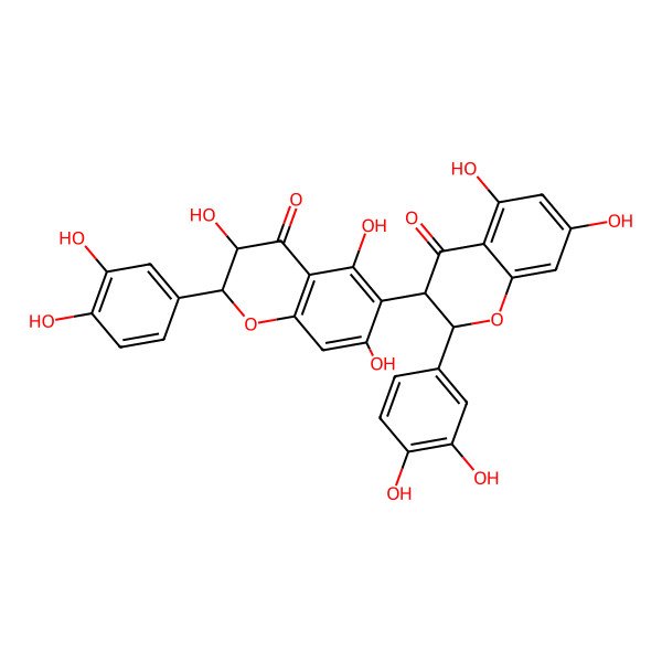 2D Structure of (2R,3R)-2-(3,4-dihydroxyphenyl)-6-[(2R,3S)-2-(3,4-dihydroxyphenyl)-5,7-dihydroxy-4-oxo-2,3-dihydrochromen-3-yl]-3,5,7-trihydroxy-2,3-dihydrochromen-4-one