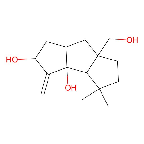 2D Structure of (3aS,3bR,5S,6aR,7aR)-7a-(hydroxymethyl)-3,3-dimethyl-4-methylidene-2,3a,5,6,6a,7-hexahydro-1H-cyclopenta[a]pentalene-3b,5-diol