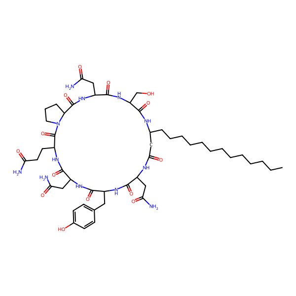 2D Structure of cyclo[DL-Asn-DL-Gln-DL-Pro-DL-Asn-DL-Ser-bAla(3-tridecyl)-DL-Asn-DL-Tyr]