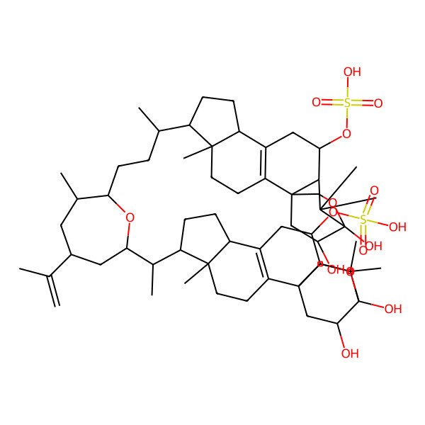 2D Structure of [(1R,5R,6R,9R,12S,15R,19S)-6-[(1S)-1-[(2R,4S,6S,7S)-7-[(3R)-3-[(1R,5R,6R,9R,12S,15R,19S)-15,19-dihydroxy-5,14,14-trimethyl-12-sulfooxy-16-oxapentacyclo[13.2.2.01,13.02,10.05,9]nonadec-2(10)-en-6-yl]butyl]-6-methyl-4-prop-1-en-2-yloxepan-2-yl]ethyl]-15,19-dihydroxy-5,14,14-trimethyl-16-oxapentacyclo[13.2.2.01,13.02,10.05,9]nonadec-2(10)-en-12-yl] hydrogen sulfate