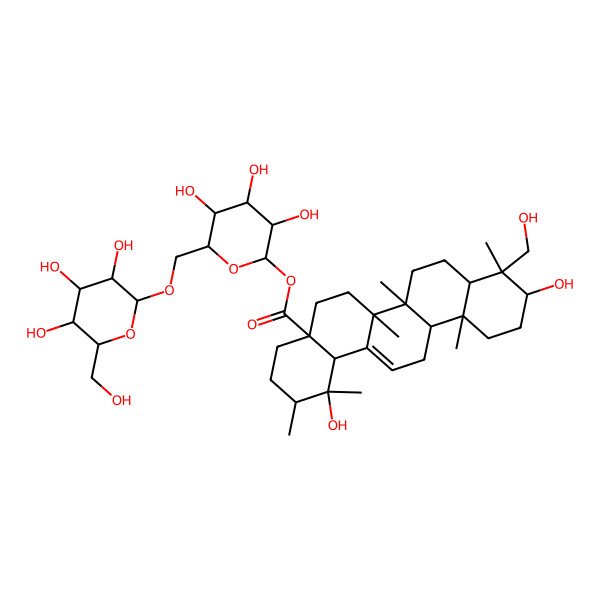 2D Structure of [(2S,3R,4S,5S,6R)-3,4,5-trihydroxy-6-[[(2S,3R,4S,5S,6R)-3,4,5-trihydroxy-6-(hydroxymethyl)oxan-2-yl]oxymethyl]oxan-2-yl] (1R,2R,4aS,6aR,6aS,6bR,8aR,9R,10S,12aR,14bS)-1,10-dihydroxy-9-(hydroxymethyl)-1,2,6a,6b,9,12a-hexamethyl-2,3,4,5,6,6a,7,8,8a,10,11,12,13,14b-tetradecahydropicene-4a-carboxylate