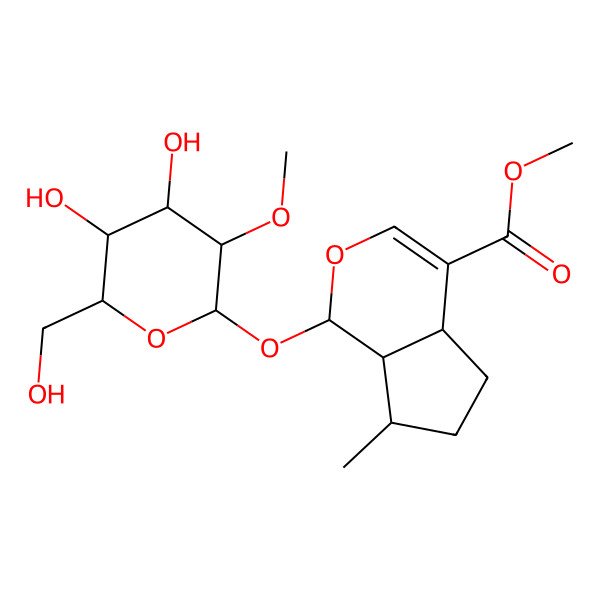 2D Structure of methyl (1R,4aR,7S,7aS)-1-[(2S,3R,4S,5S,6R)-4,5-dihydroxy-6-(hydroxymethyl)-3-methoxyoxan-2-yl]oxy-7-methyl-1,4a,5,6,7,7a-hexahydrocyclopenta[c]pyran-4-carboxylate