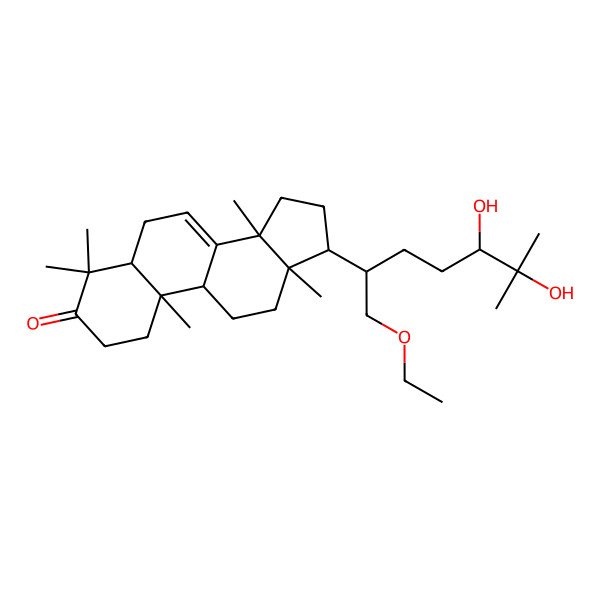 2D Structure of (5R,9R,10R,13S,14S,17S)-17-[(2S,5S)-1-ethoxy-5,6-dihydroxy-6-methylheptan-2-yl]-4,4,10,13,14-pentamethyl-1,2,5,6,9,11,12,15,16,17-decahydrocyclopenta[a]phenanthren-3-one