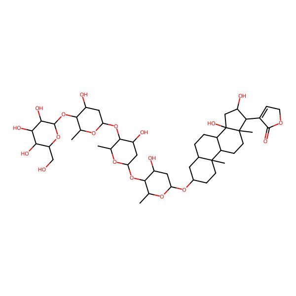 2D Structure of 4-[14,16-dihydroxy-3-[4-hydroxy-5-[4-hydroxy-5-[4-hydroxy-6-methyl-5-[3,4,5-trihydroxy-6-(hydroxymethyl)oxan-2-yl]oxyoxan-2-yl]oxy-6-methyloxan-2-yl]oxy-6-methyloxan-2-yl]oxy-10,13-dimethyl-1,2,3,4,5,6,7,8,9,11,12,15,16,17-tetradecahydrocyclopenta[a]phenanthren-17-yl]-2H-furan-5-one